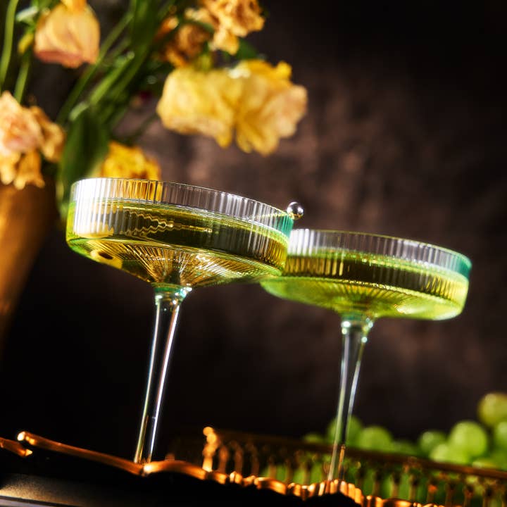 The Wine Savant / Khen Glassware - Wholesale Cocktail/likeur glas - Mintgroene Ripple cocktail- en champagneglazen - set van 29