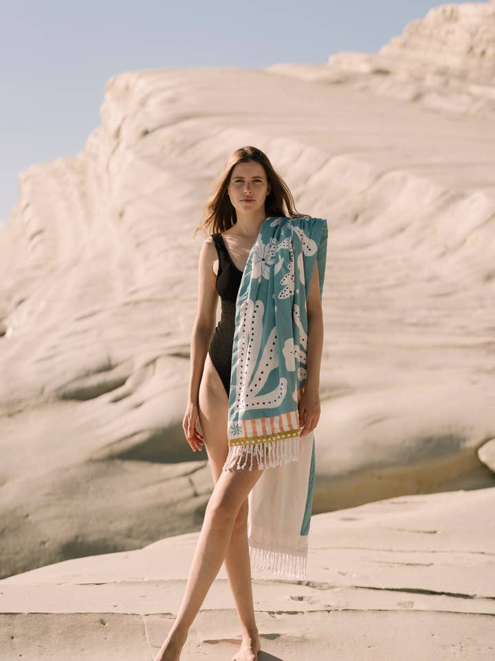 DOVE BLUE COTTON FOUTA LINED WITH TERRY CLOTH for wholesale by Maradji