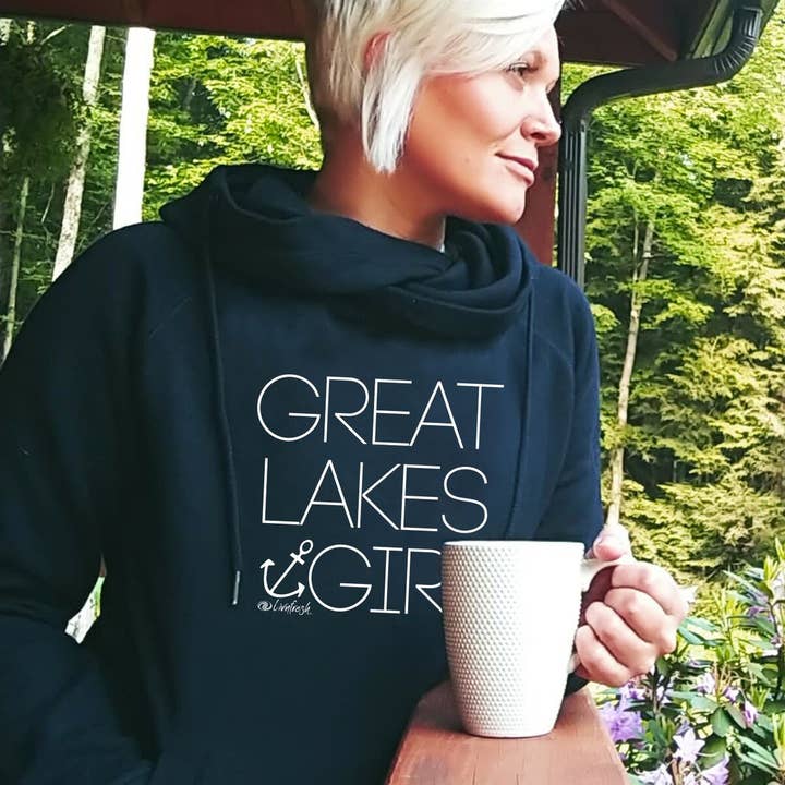 LIVNFRESH - Wholesale Hoodie - Women's - "Great Lakes Girl" Women's Classic Funnel Neck Pullover Hood3