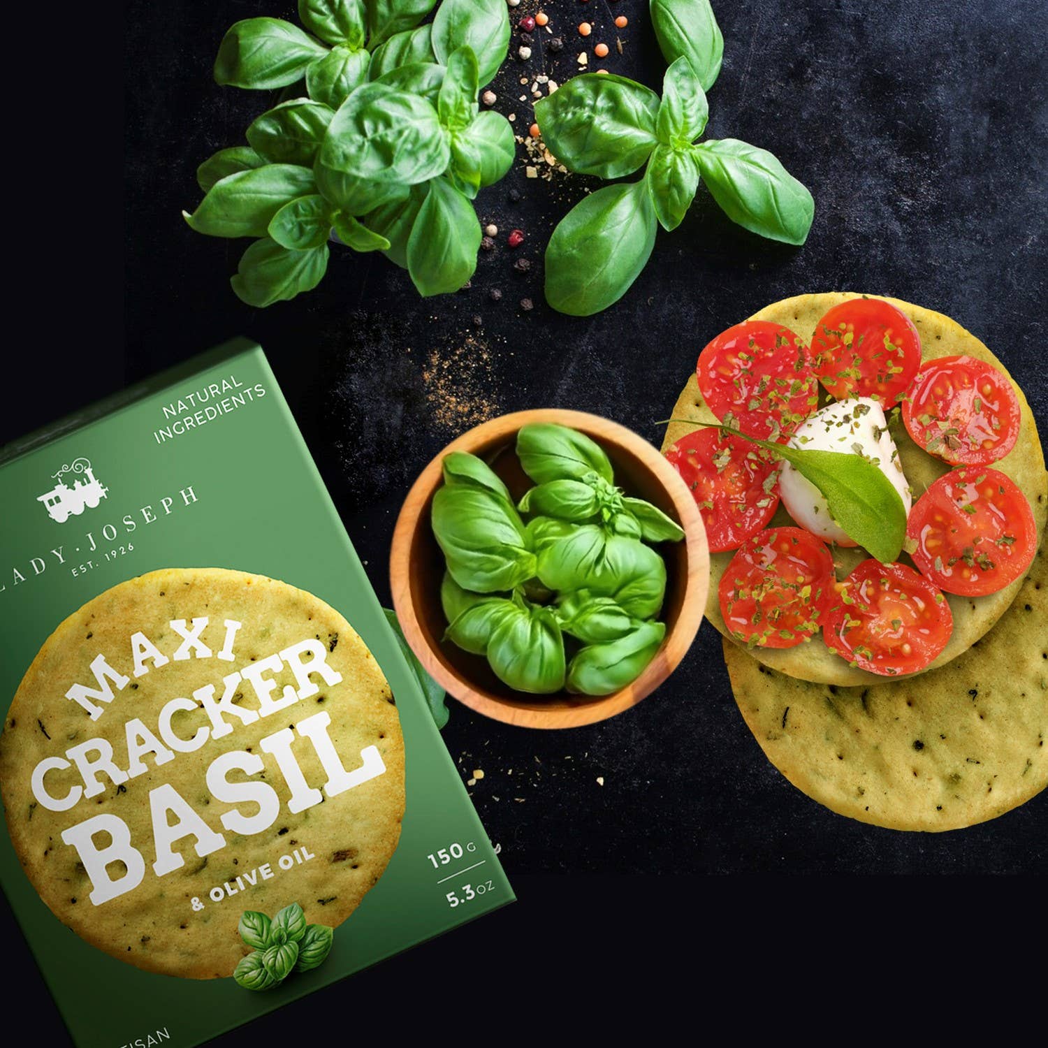 Lady Joseph – wholesale Crackers – Maxi Cracker with Basil and Olive Oil, basil cracker2