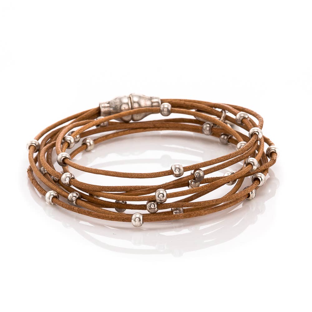 Trades by Haim Shahar - Wholesale Bangle Bracelet - Fawn Natural Leather Double Wrap Bracelet0