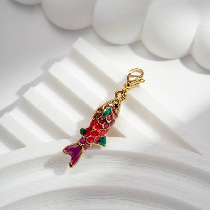 COSMOS - Wholesale Individual Charm/Pendant - Multicolored golden fish charm, bright, artistic0