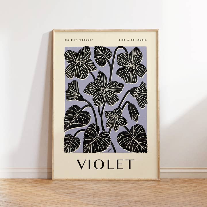 February Violet | Botanical Birth Flower Art Print for wholesale by Bird & Co Studio