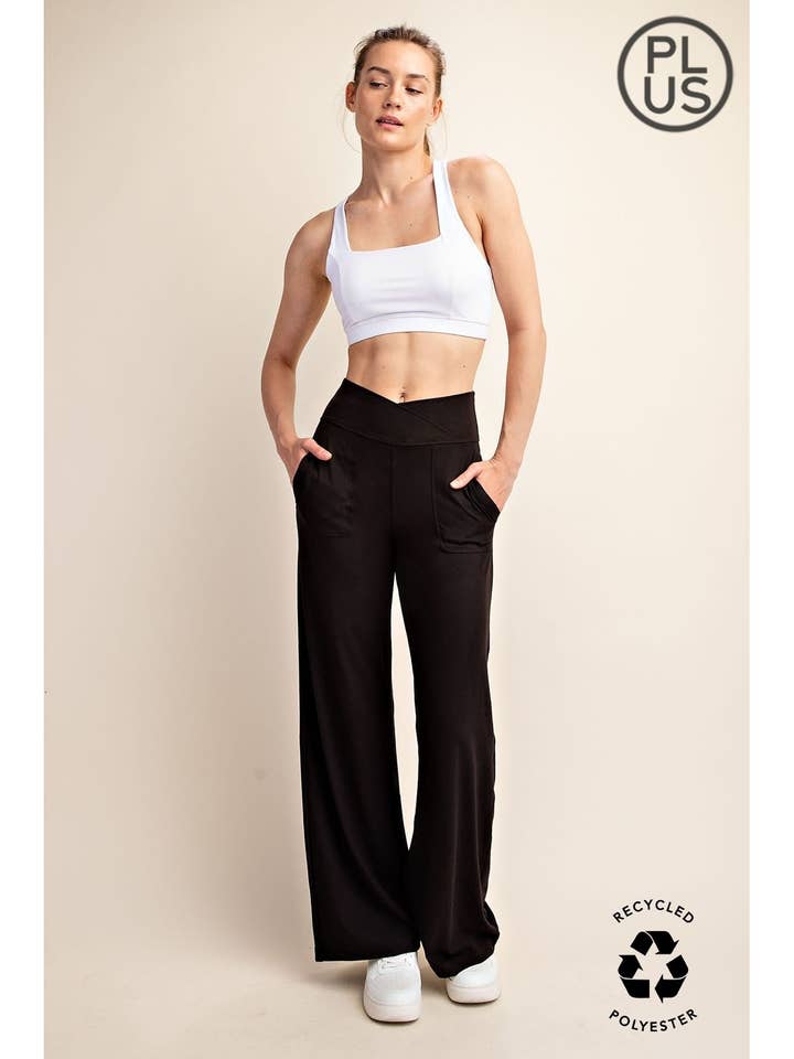 PLUS SIZE RECYCLED BUTTER V WAIST WIDE PANT for wholesale by Rae Mode