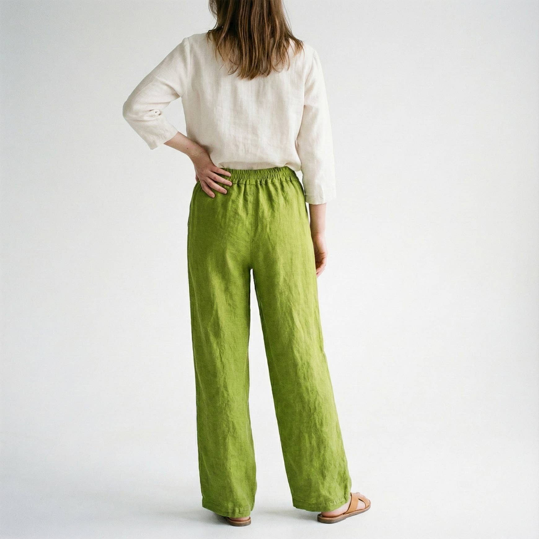 L'Emotion - Wholesale Pants - Women's - Wide Leg Elastic Waist Drawstring Pants 100% Linen1