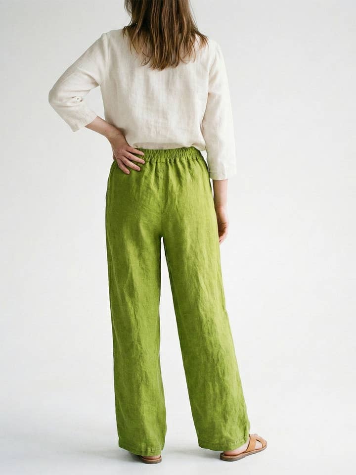 L'Emotion - Wholesale Pants - Women's - Wide Leg Elastic Waist Drawstring Pants 100% Linen1