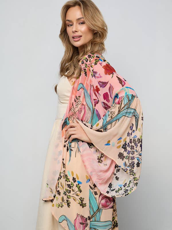 Mystical Garden Ruffle Sleeve Kimono for wholesale by SAACHI