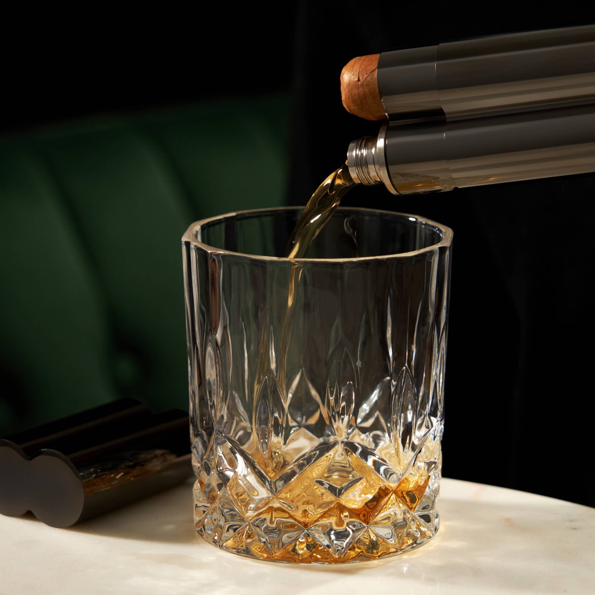 Viski - Wholesale Humidor/Cigar Accessory - Warren™ Black Gunmetal Plated Cigar Holder and Flask Combo3