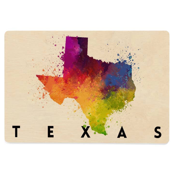 WOOD POSTCARD Texas State Watercolor for wholesale by Lantern Press
