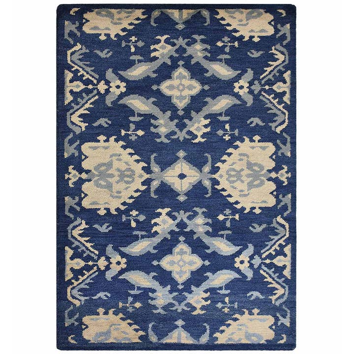 Hand Knotted Wool Area Rug Blue N00908 for wholesale by Get My Rugs