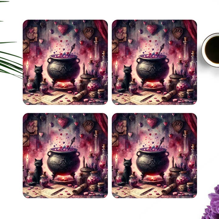 Sous-verres en bois Witchy Love magnifiquement imprimés pour une décoration d'intérieur élégante pour la vente par simply creative