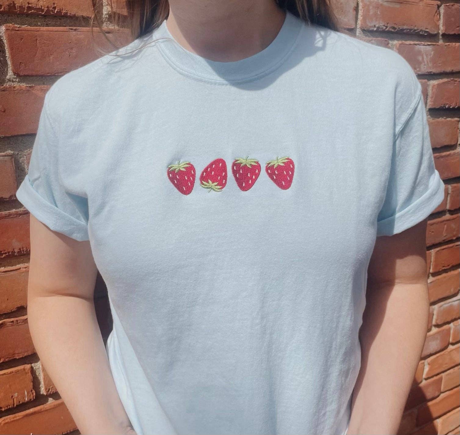 Molly Louise Shop – wholesale T-shirt – women's – Embroidered Strawberry T-Shirt4