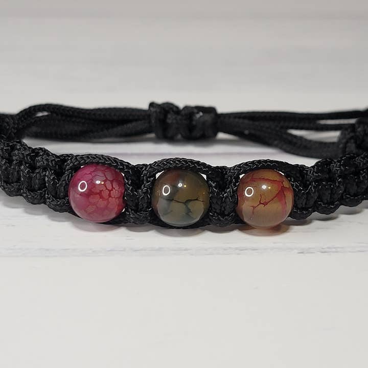 Pink and Green Agate Gemstone Adjustable Braided Bracelet for wholesale by Jack Of All Braids