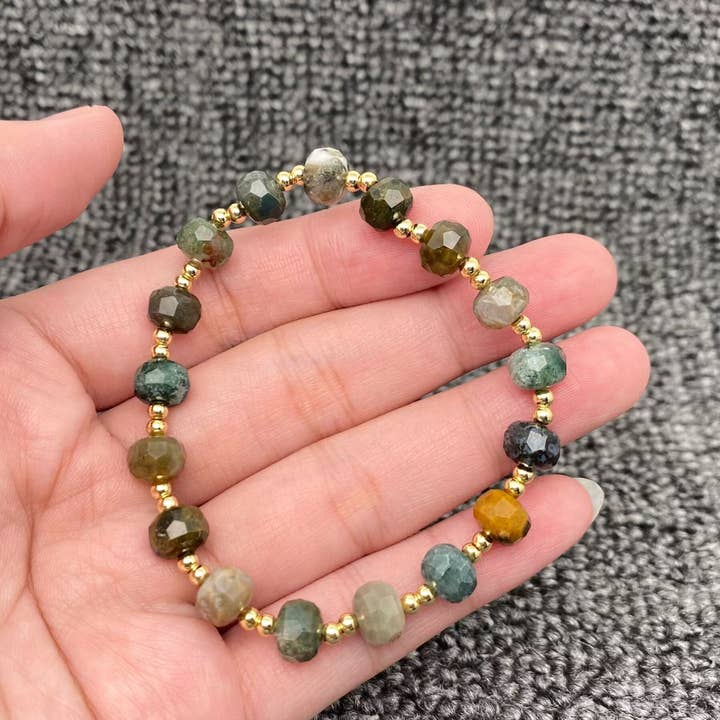 Mio Queena - Wholesale Beaded Bracelet - Natural Stone & 18K Gold Plated Copper Beaded Bracelet - CS1