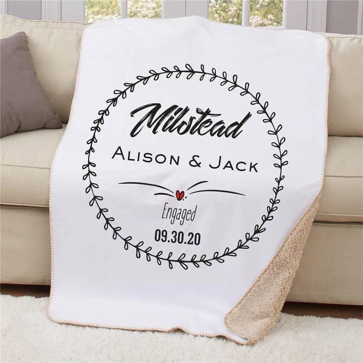 Personalized Engagement Sherpa Throw Blanket – Custom Engagement Gift for wholesale by Sunny Jar Personalized