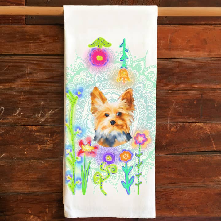 Yorkie Kitchen Tea Towel Flour Sack Cotton for wholesale by katzpajamas
