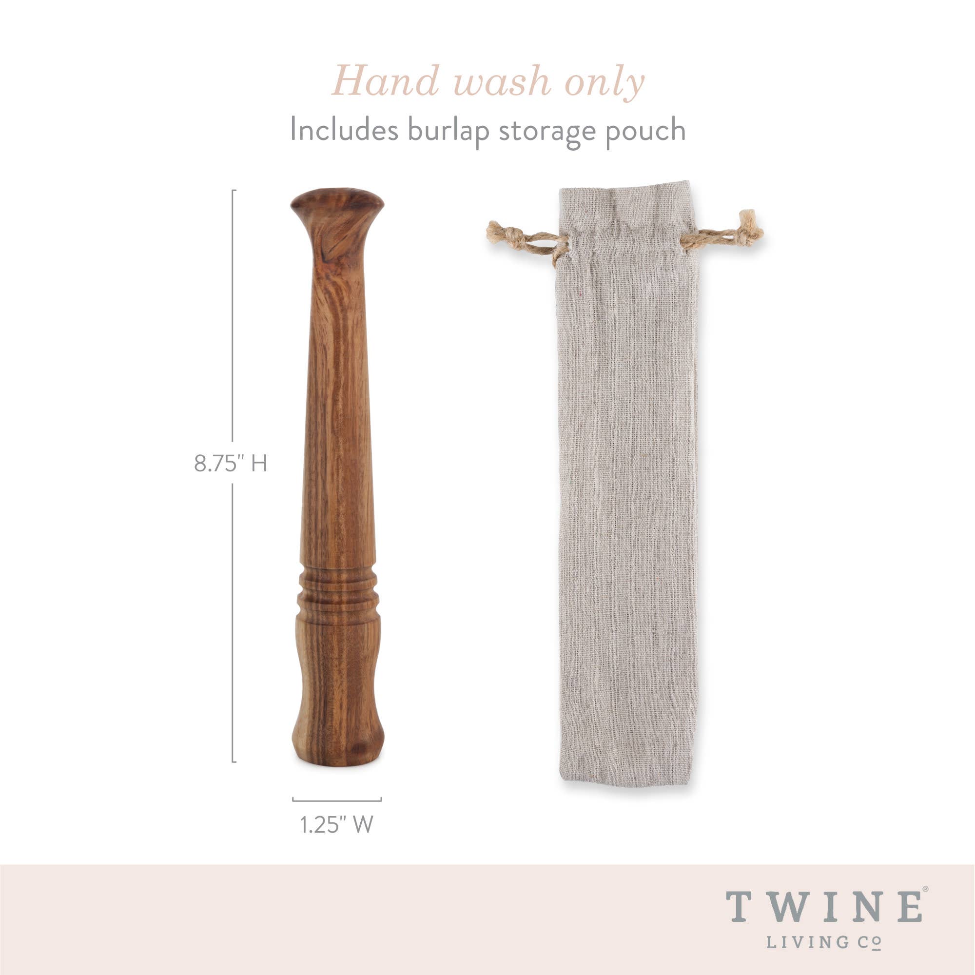 Twine - Wholesale Muddler - Acacia Rounded Top Muddler with Burlap Storage Bag5