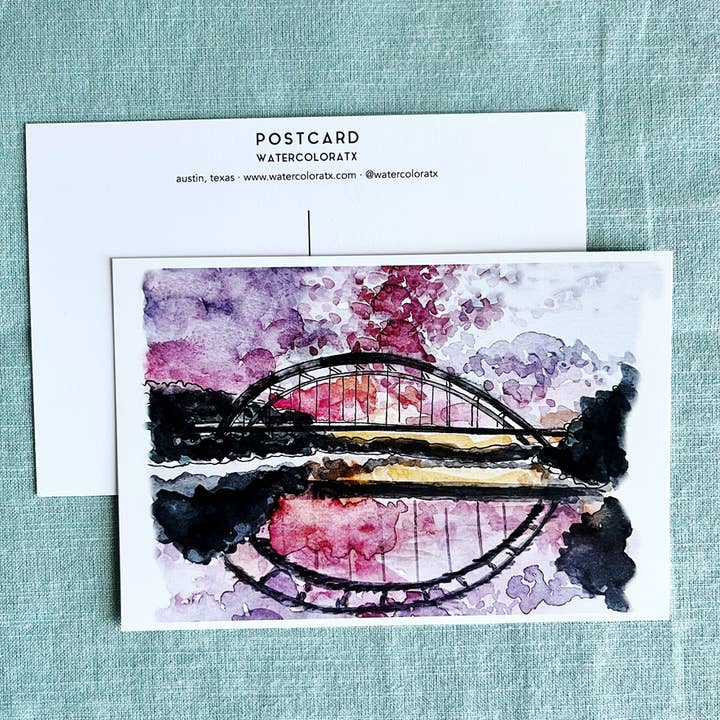 360-Brücke Sonnenuntergang Postkarte für den Großhandel von watercoloratx