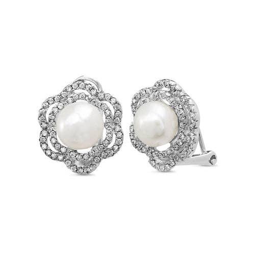 Sterling Silver CZ Pearl Flower Earrings (Available in Gold and Silver) for wholesale by Atlanta Jewelers Supply