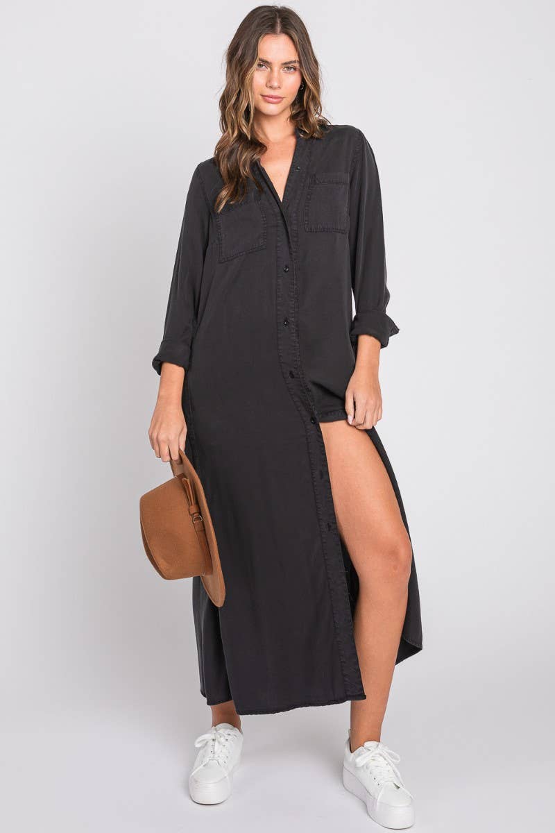 ZiA Apparel – Engroshandel Kjole - Dame – Denim Midi Shirt Kjole3