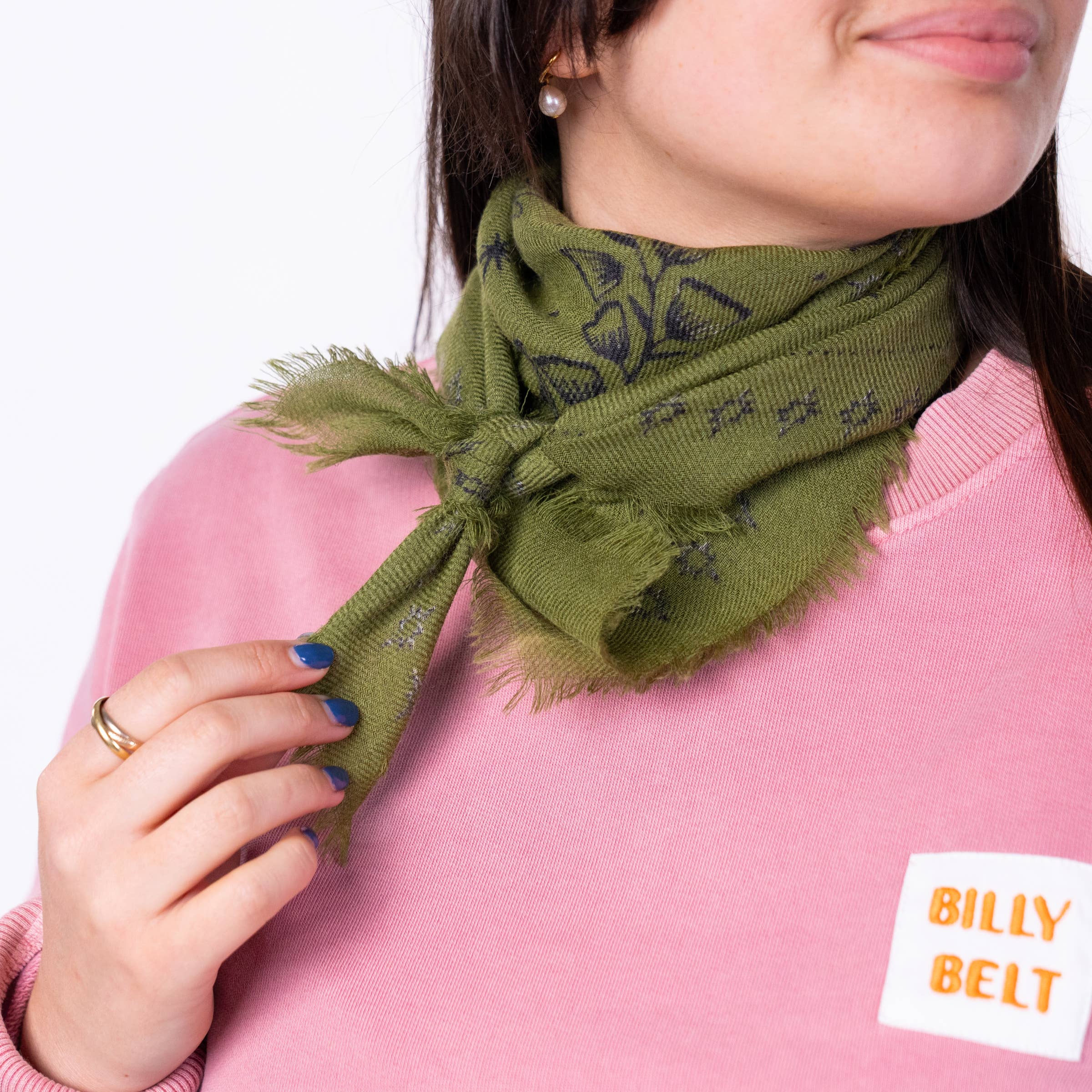 BILLYBELT - Vente Écharpe – femme - Petit foulard en 100% laine Sasha Kaki4