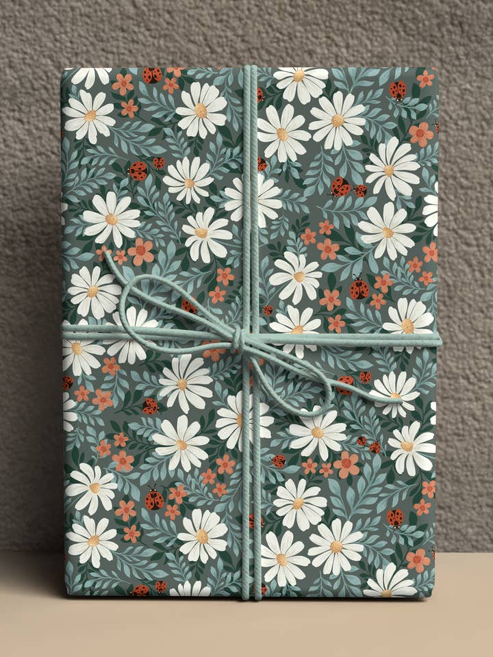 Wrapping Paper Rolls - Ladybug Lane - Dark Green - 2 Sheets for wholesale by Roxy Lane Design