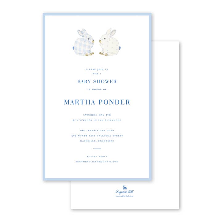 Porcelain Bunnies Blue Bulk Invitation for wholesale by Dogwood Hill