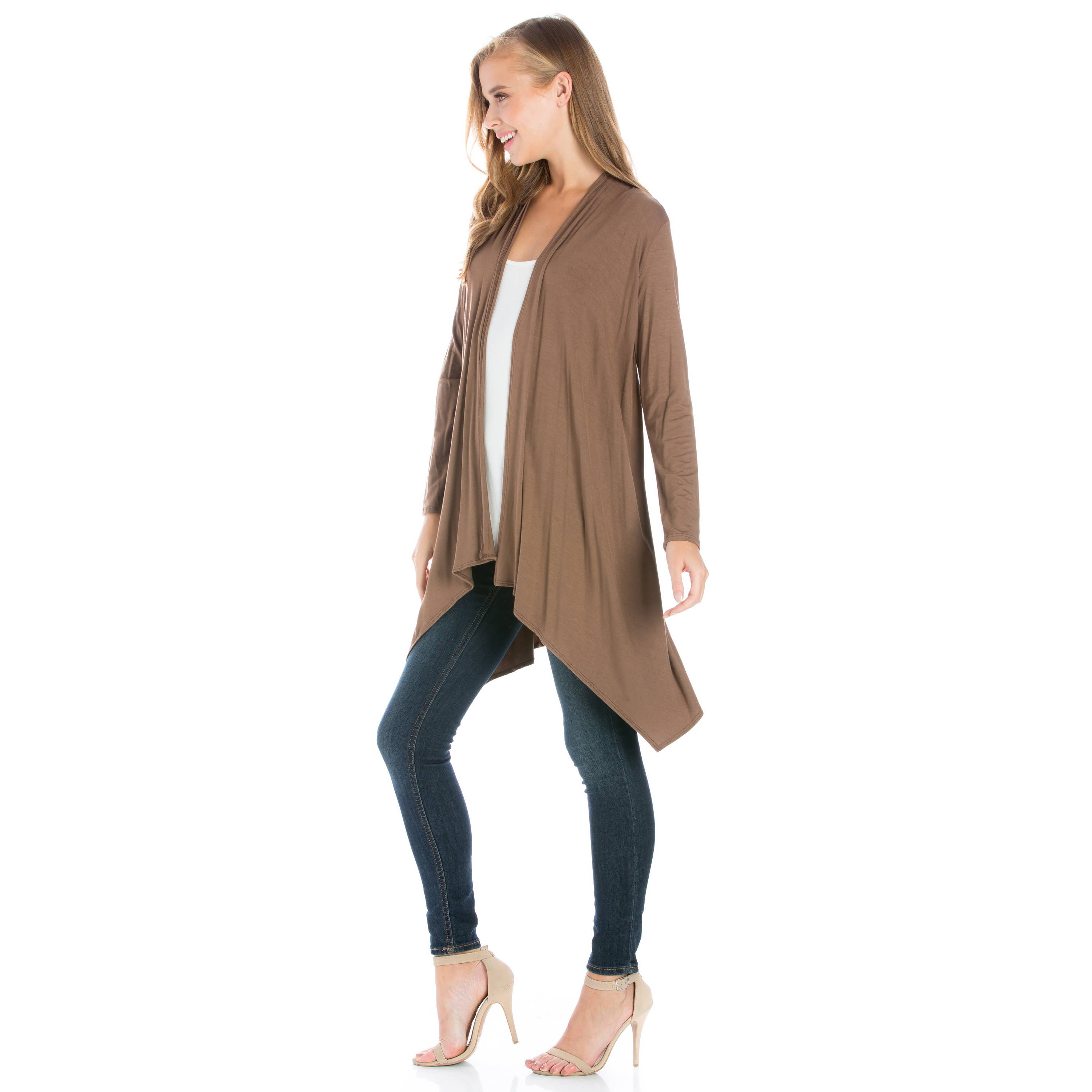 Azules Clothing – Großhandel Strickjacke – Damen – AJK-3006RS Langärmeliger Cardigan mit offenem Vorderteil und Wasserfallausschnitt27