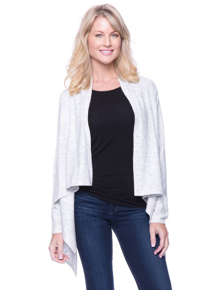 Space Dyed Open Cardigan Sweater - White / Grey for wholesale by Tocco Reale