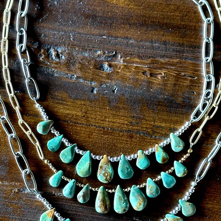 Natural turquoise Briolette Paperclip Chain Necklace/Choker and other Purchase Wholesale sterling silver chokers. Free Returns & Net 60 Terms on Faire trending on Faire.