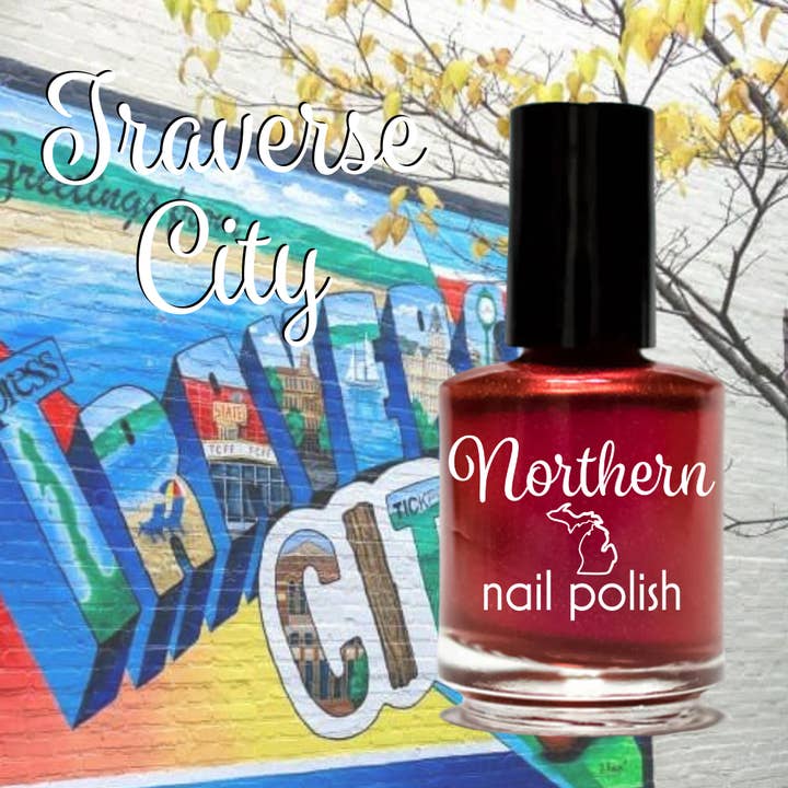 Traverse City ~ Nail Polish Holographic Red Toxin Free Vegan for wholesale by Northern Nail Polish