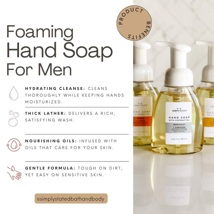 Simply Stated Bath & Body - Wholesale Hand Soap/Wash - Men’s Foaming Hand Soap - Masculine Scents5