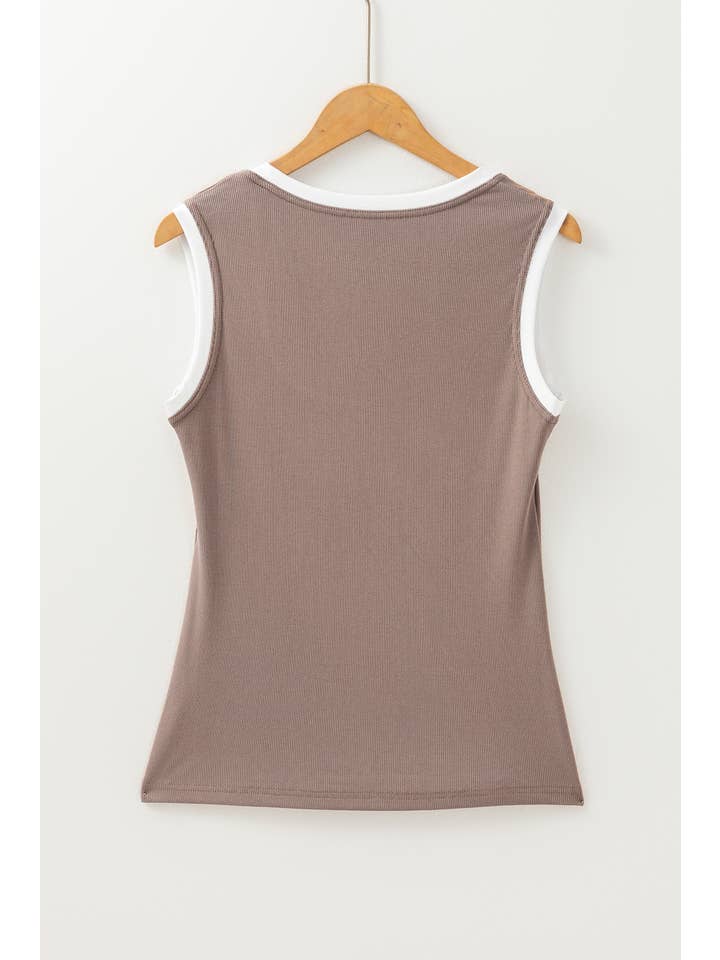 Little Daisy Closet - Wholesale Tank Top - Women's - LDC Ribbed Knit Colorblock Edge U Neck Slim Fit Tank Top