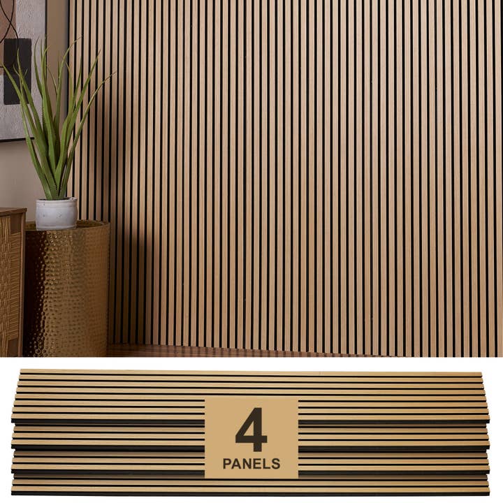 ZETY Oak Acoustic Slat Panels – 4PK Soundproof Wall Panels, 94.49” x 12” for wholesale by TYZE