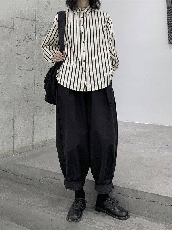 StyleGalX - Wholesale Broek - Dames - Harembroek, losse elasticiteit, geplooide broek met hoge taille, effen kleur, broek met gespleten gewrichten10