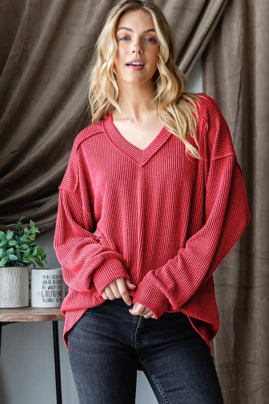 HEIMISH - Wholesale Tunic - Women's - ET7650-10 LONG PUFF SLEEVE SOLID URBAN RIBBED TOP15