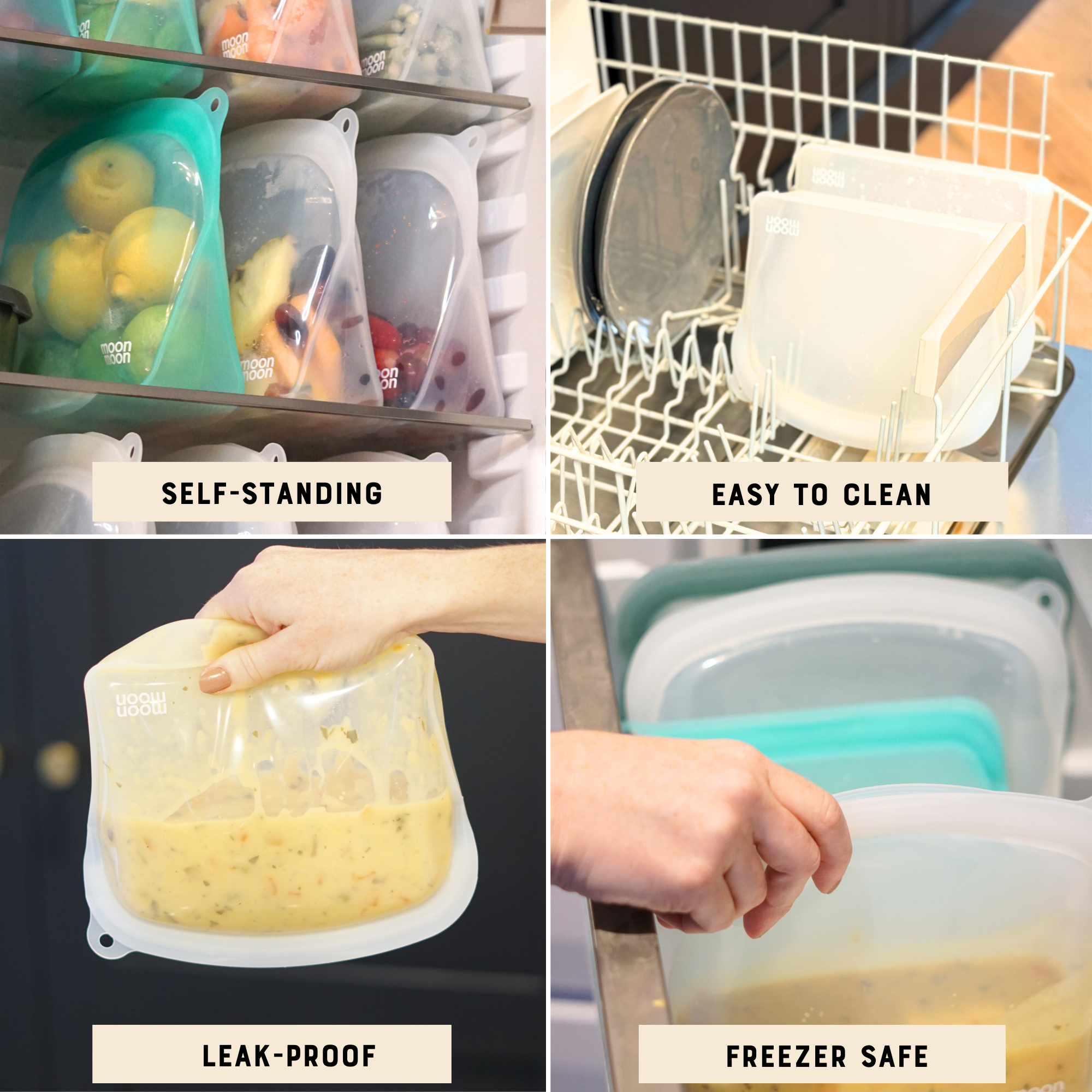 Moonmoon - Wholesale Food Storage Wrap/Bag - Reusable Silicone Food Bags - Curve 1200 ml (2 Pack)2