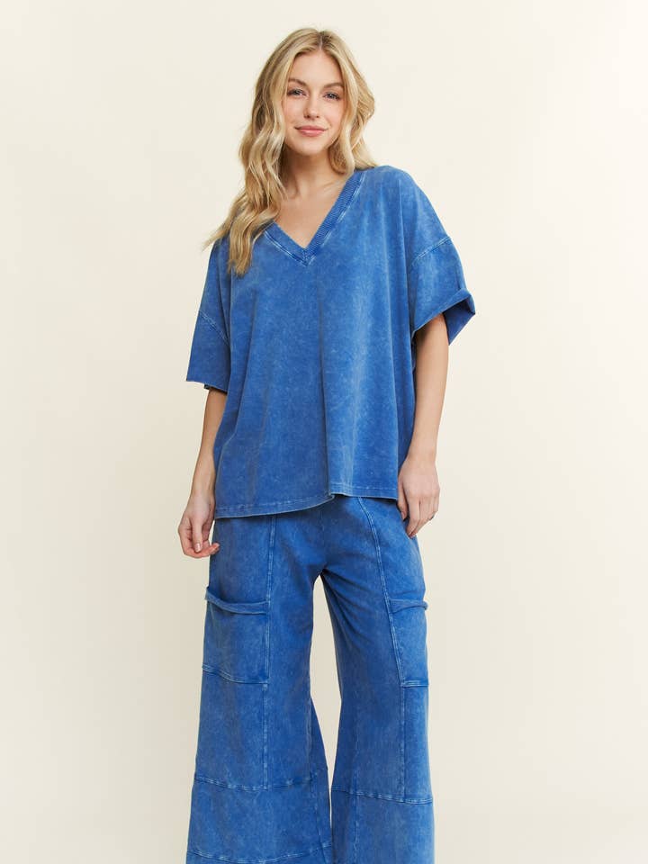 J.Her - Wholesale Pants - Women's - BEST Mineral Wash Wide leg Cropped pants HP5524