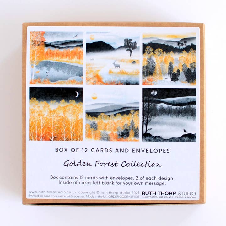 Box of 12 Small Notecards: Golden Forest Collection for wholesale by Ruth Thorp Studio