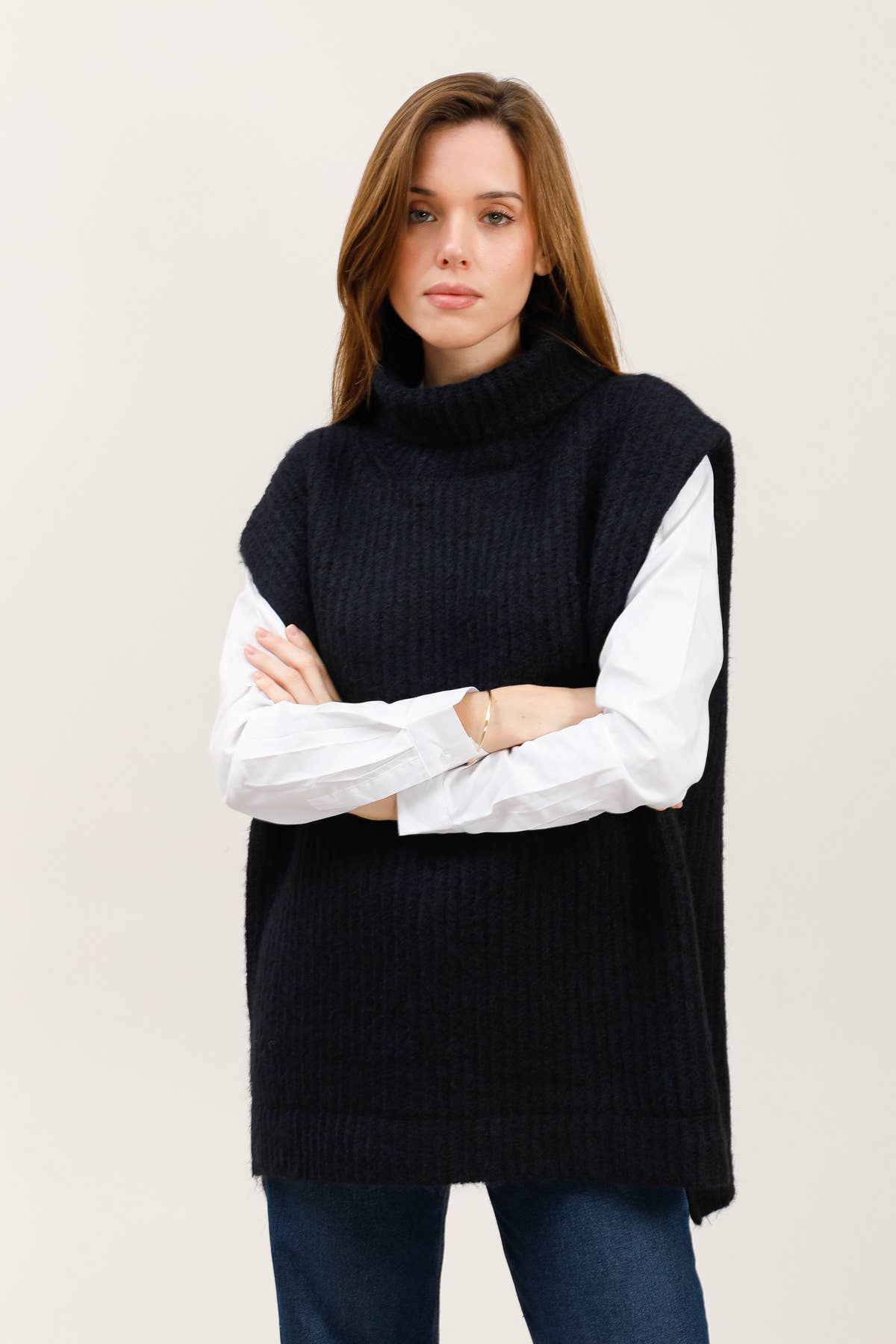 MOOYA - Wholesale Tunic Sweater - Women's - Sleeveless high-neck wool sweater - JS0027