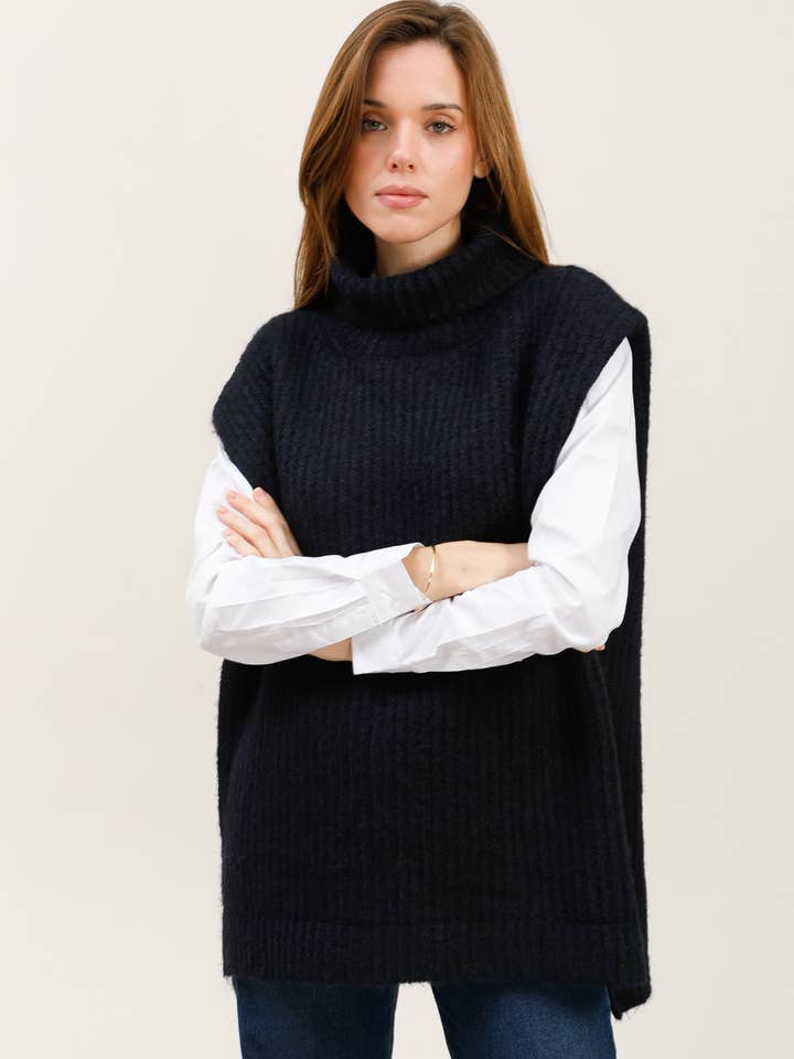 MOOYA - Wholesale Tunic Sweater - Women's - Sleeveless high-neck wool sweater - JS0027