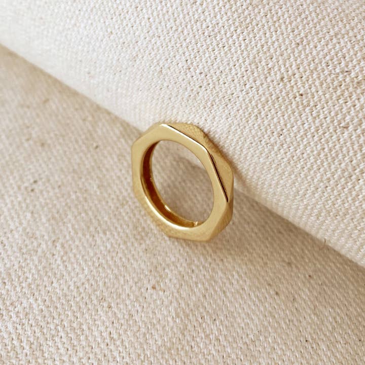 GoldFi – Anel de banda por atacado – Anel Facetado Facetado Ouro 18k0