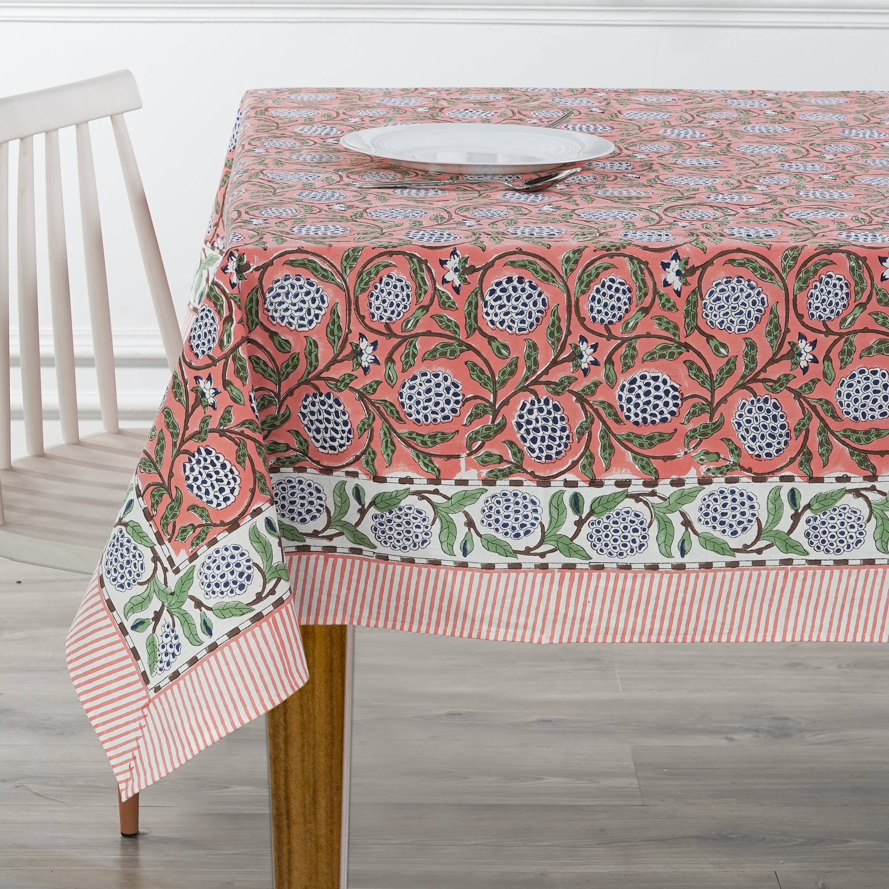 Fabricrush - Wholesale Tablecloth - New Dark Salmon Pink Hand Block Print Cotton Tablecloth6