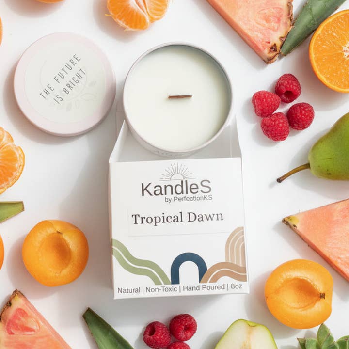 Tropical Dawn Luxury Candle | 8oz Non-Toxic Soy Candle with Wooden Wick | Clean Burn for wholesale by PerfectionKS