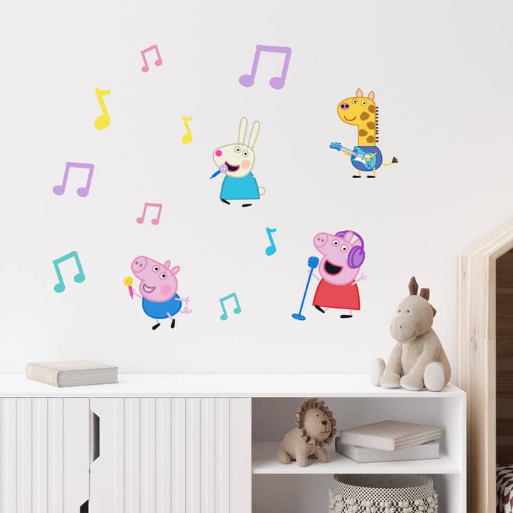 Autocollant mural Peppa Pig - Ensemble de décalcomanies murales Peppa Pig et ses amis jouant de la musique pour enfants pour la vente par Themed