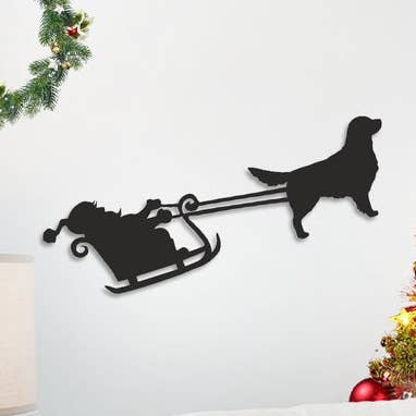 Golden Retriever Santa Sleigh Decoration for wholesale by Steel Images