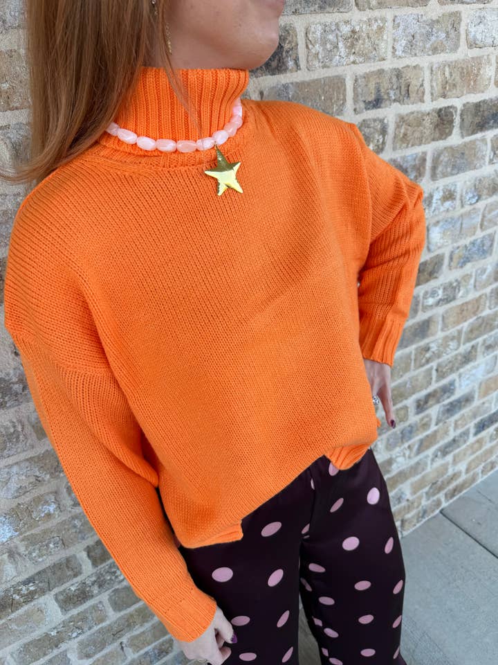 Camisola de gola alta laranja por atacado de Triple Play Jewelry