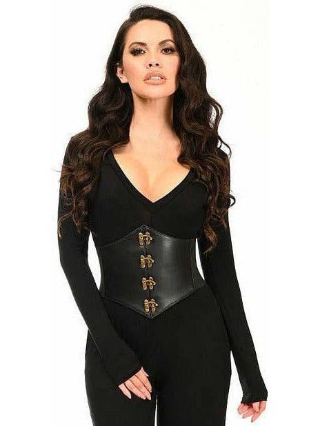 Daisy Corsets - Wholesale Corset - Women's - Lavish Black Faux Leather Corset Belt Cincher w/Clasps