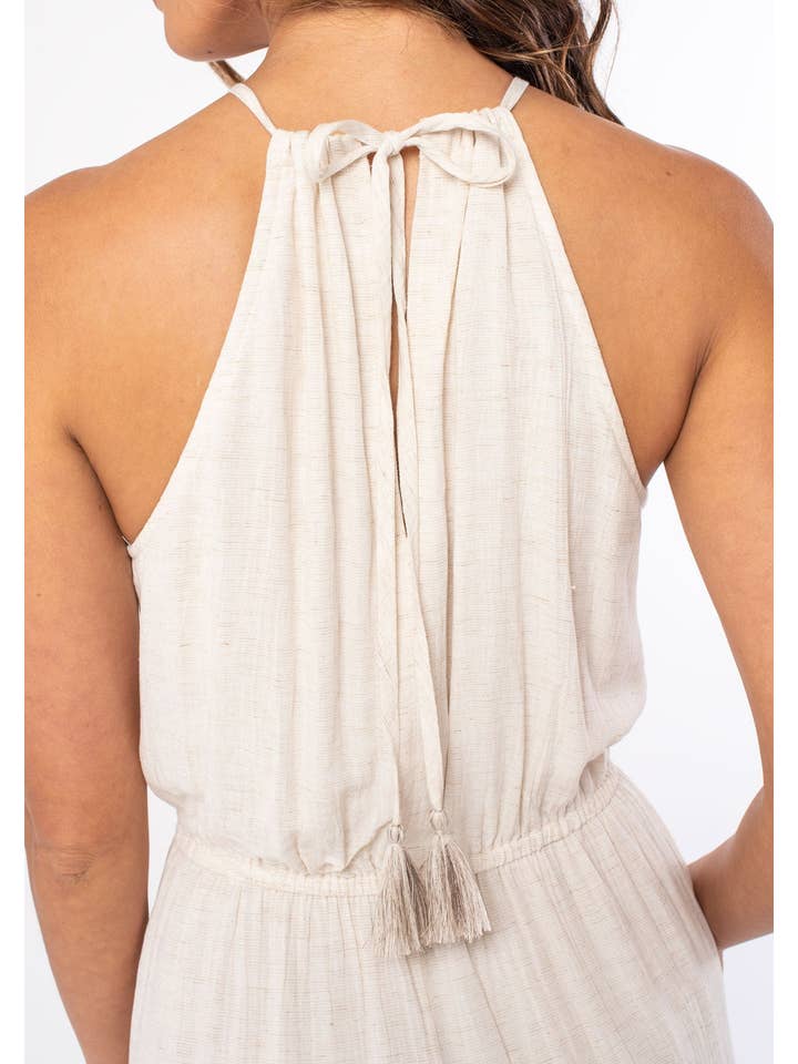 Lovestitch - Wholesale Dress - Women's - Linen Blend Embroidered Halter Tiered Maxi Dress4