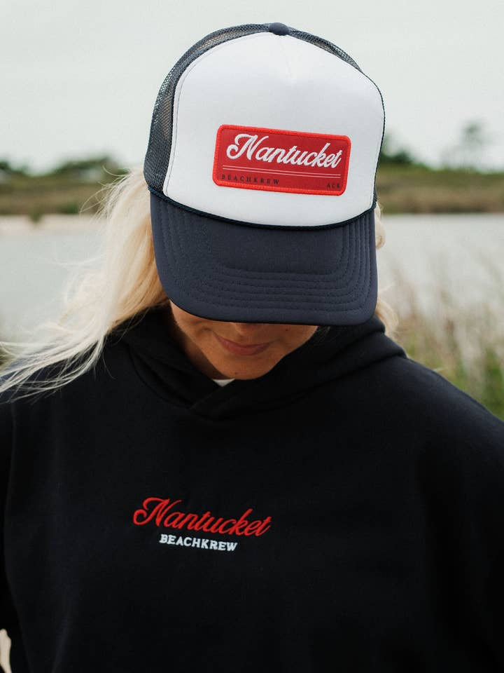 NANTUCKET PATCH TRUCKER HAT - NAVY/ W WHITE for wholesale by Beach Krew